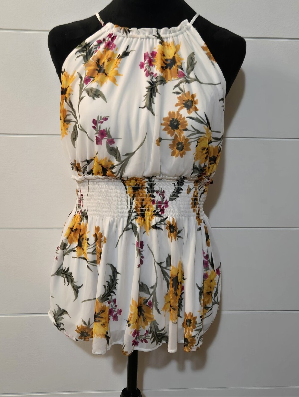 Express White Floral Halter Smocked Waist Camisole